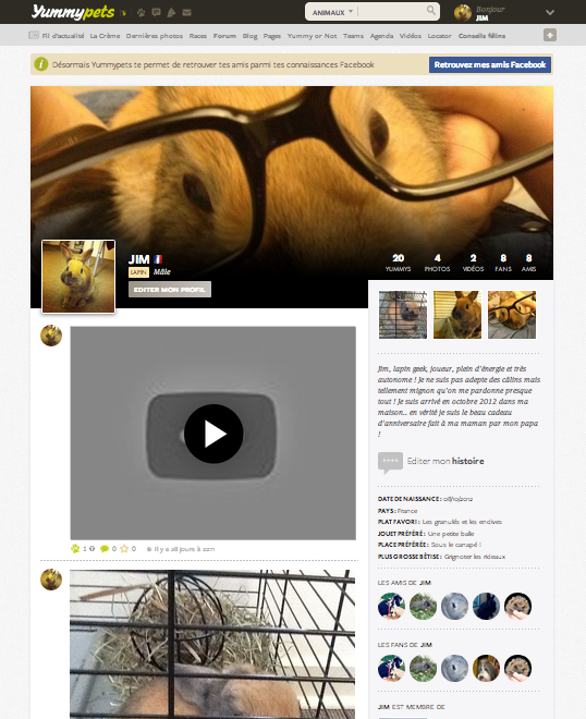Le profil Yummypets de Jim
